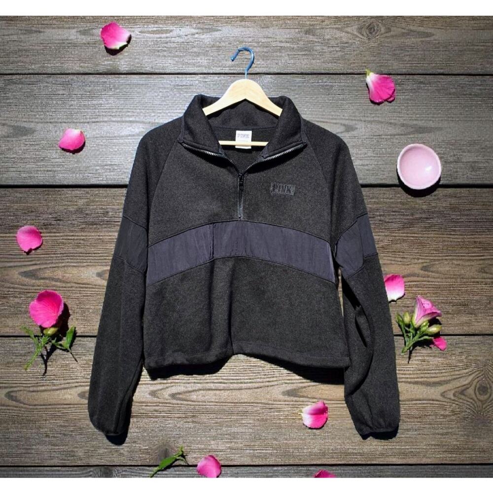 Victorias Secret Pink Cropped 1/4 Zip Pullover Black XS